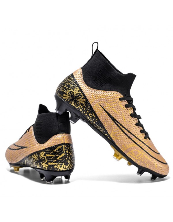 Men Kids's Soccer Shoes Football Cleats High Tops Lace Up Non Slip Spikes Outdoor Baseball Lacrosse Rugby Combat Boots FG Gold