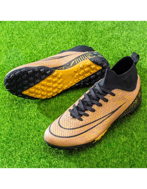 Men Kids's Soccer Cleats Firm Ground Soccer Shoe Professional Training Football Boots Outdoor Indoor Athletic Sneaker TF Gold
