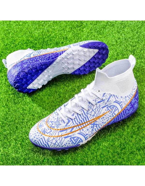 Men Kids's Soccer Shoes Firm Ground Soccer Cleats Adults Athletic Outdoor Indoor Professional Futsal Football Training Sneakers TF White