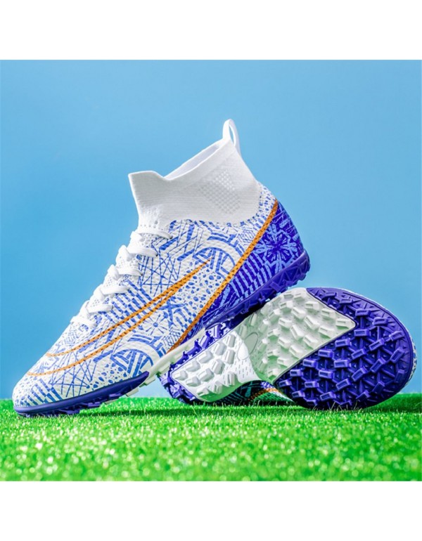 Men Kids's Soccer Shoes Firm Ground Soccer Cleats Adults Athletic Outdoor Indoor Professional Futsal Football Training Sneakers TF White
