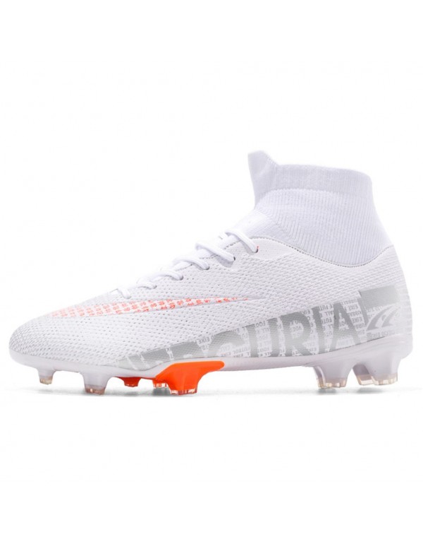 Soccer Cleats Men Kids High Top Women for Football Cleats for Big Boy FG White