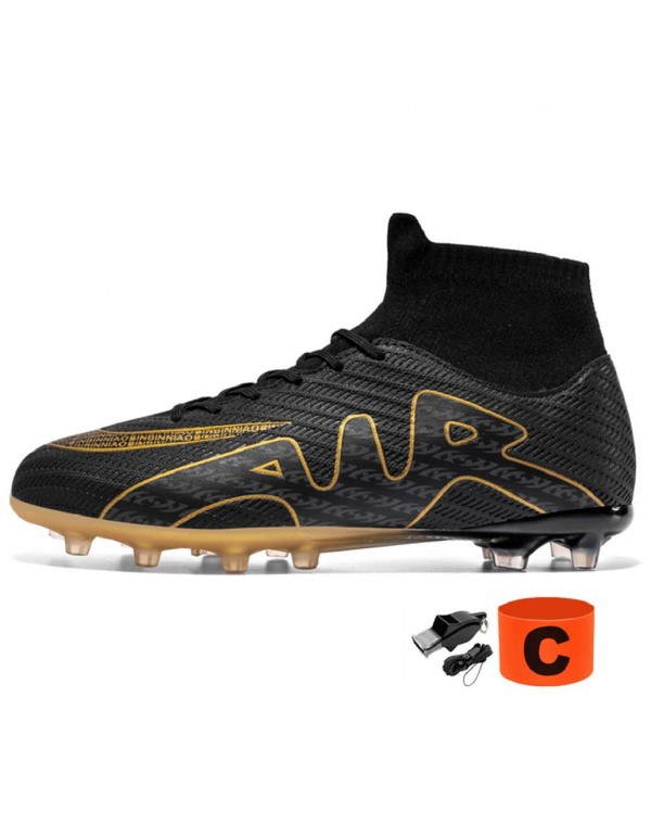 Anti Slip Football Shoes For Men AG Black Gold