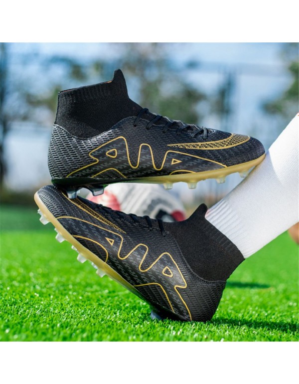 Anti Slip Football Shoes For Men AG Black Gold