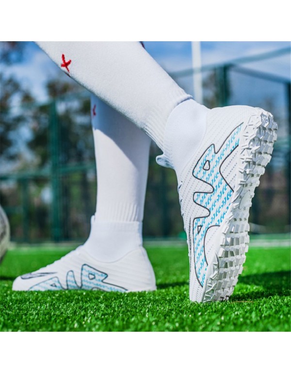 Professional Anti Skid FG Soccer Cleats for Teenagers and Adults TF White Blue