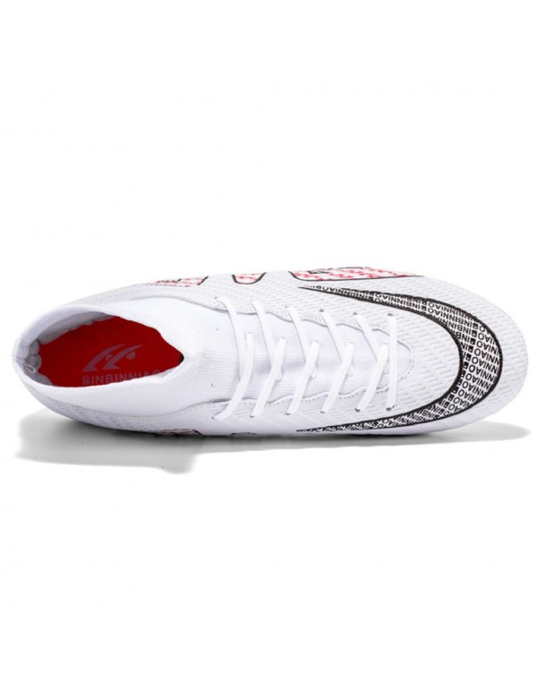 Ultimate Men’s Soccer Shoes: All Season, Anti Skid & Shock Resistant, Stylish Stripes for Peak Performance TF White Red