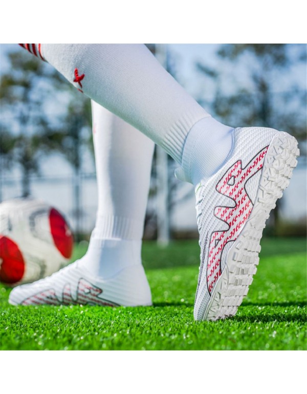 Ultimate Men’s Soccer Shoes: All Season, Anti Skid & Shock Resistant, Stylish Stripes for Peak Performance TF White Red