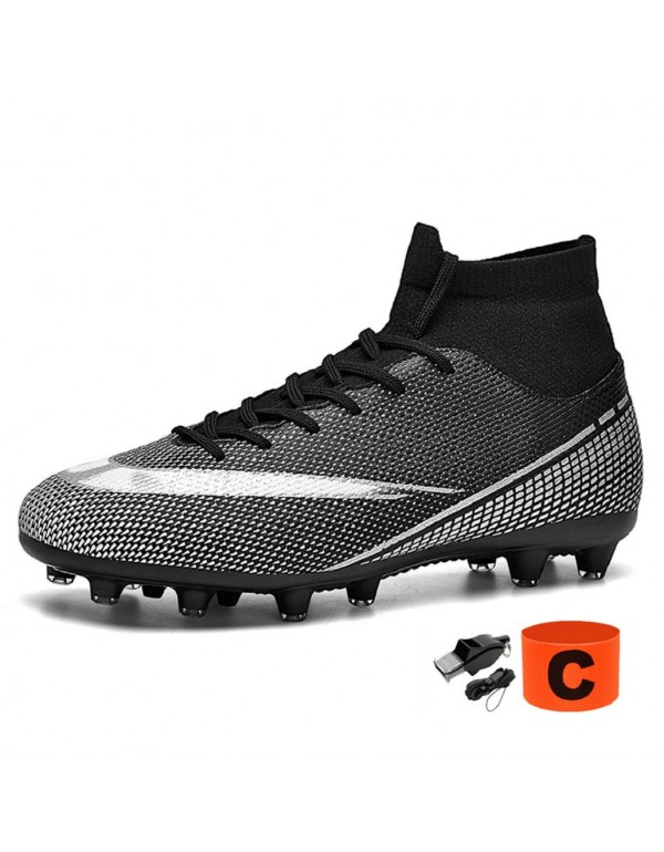 Men's Non Slip Football Cleat With Spikes, Professional Comfy Outdoor Breathable Soccer Cleats & Shoes For Training Competition AG Black