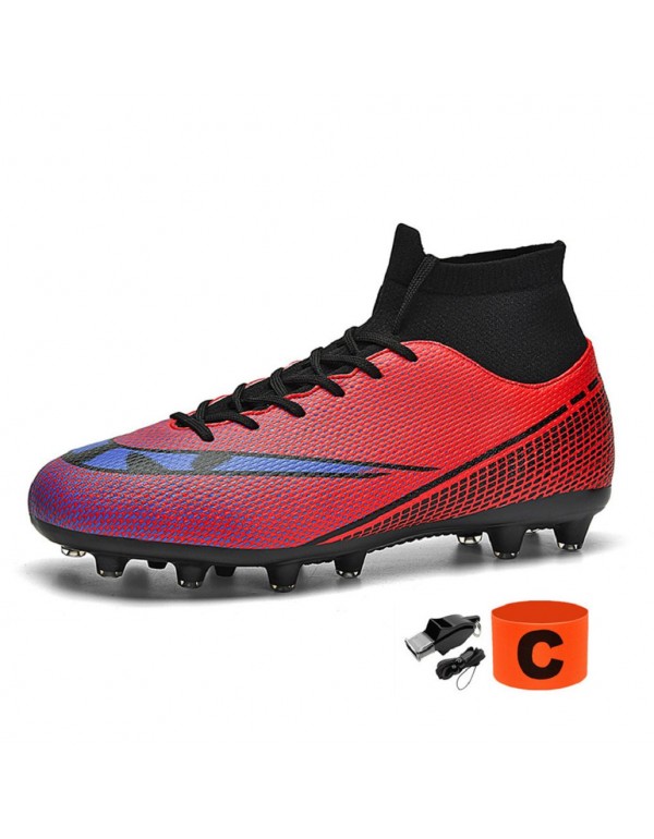 High Top FG Football Boots: Professional Outdoor Anti skid Soccer Cleats for Teenagers & Adults AG Red