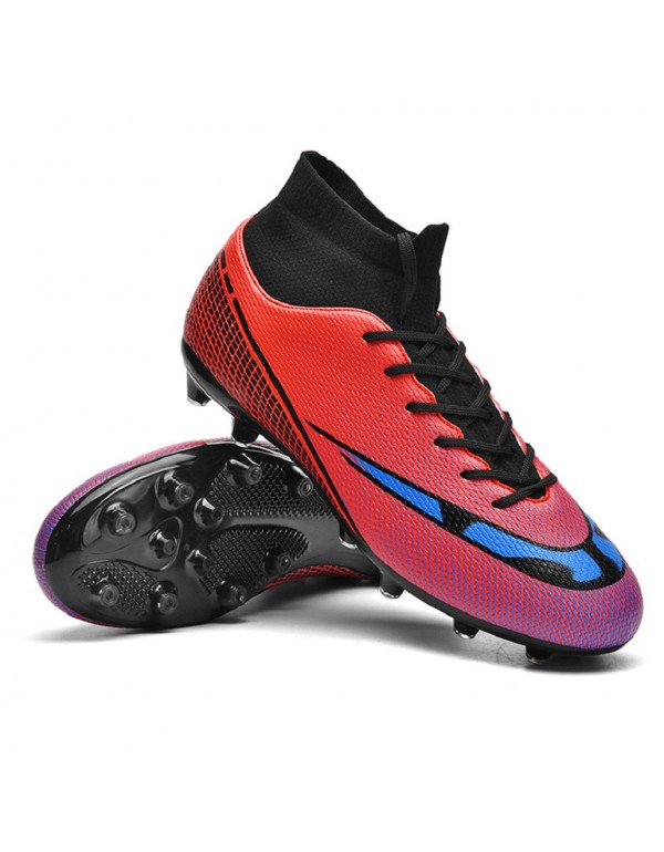 High Top FG Football Boots: Professional Outdoor Anti skid Soccer Cleats for Teenagers & Adults AG Red