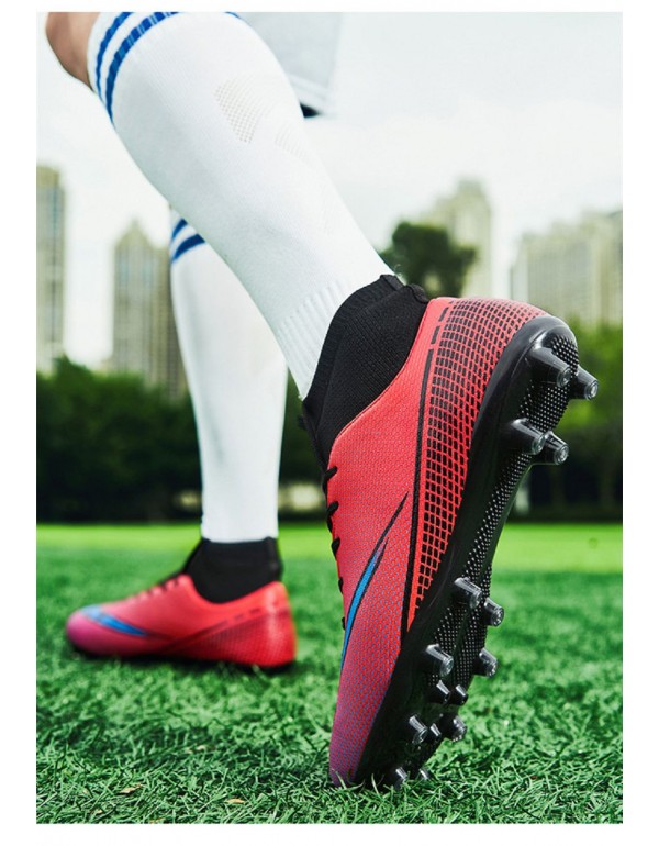 High Top FG Football Boots: Professional Outdoor Anti skid Soccer Cleats for Teenagers & Adults AG Red