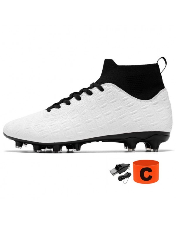 Men's Non Slip High Top Soccer Boots FG White