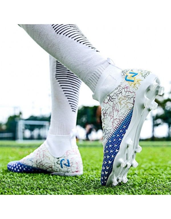 Mens & Womens Soccer Shoes FG White Blue