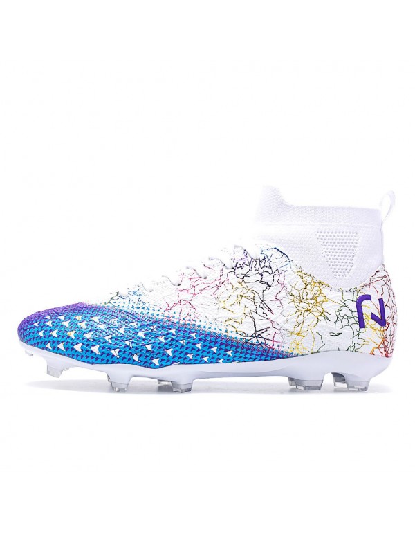 Mens High Top Football Cleats FG White Purple