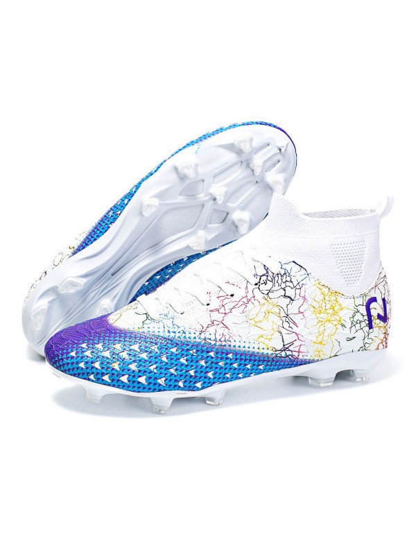 Mens High Top Football Cleats FG White Purple