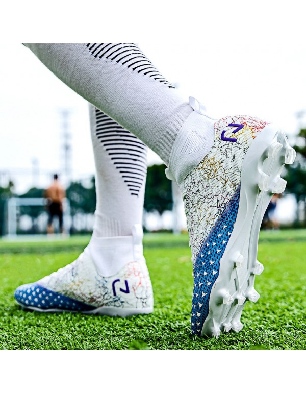 Mens High Top Football Cleats FG White Purple