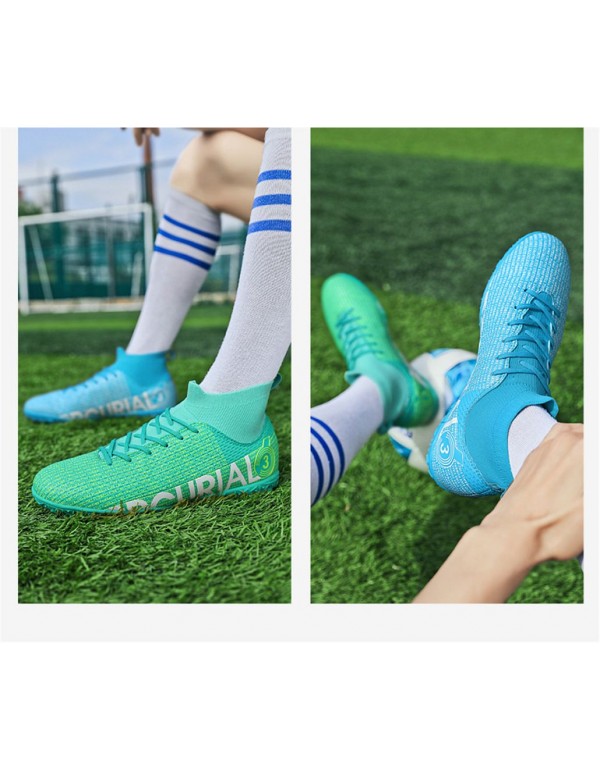 Men Kids's Soccer Shoes Football Cleats High Tops Lace Up Non Slip Spikes Outdoor Baseball Lacrosse Rugby Combat Boots TF Green