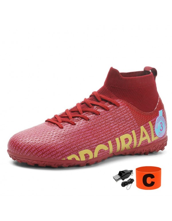 Men Kids Athletic Outdoor Indoor Comfortable Soccer Shoes Boys Football Student Cleats Sneaker Shoes High Gripping Power TF Red