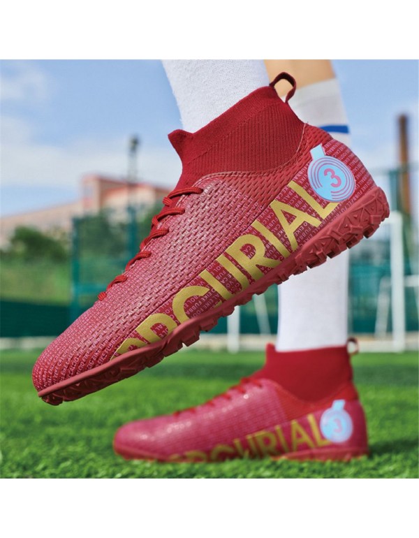 Men Kids Athletic Outdoor Indoor Comfortable Soccer Shoes Boys Football Student Cleats Sneaker Shoes High Gripping Power TF Red