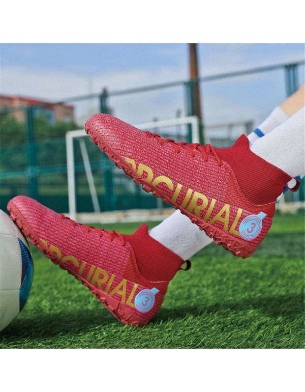 Men Kids Athletic Outdoor Indoor Comfortable Soccer Shoes Boys Football Student Cleats Sneaker Shoes High Gripping Power TF Red