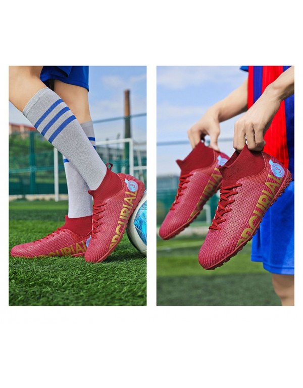 Men Kids Athletic Outdoor Indoor Comfortable Soccer Shoes Boys Football Student Cleats Sneaker Shoes High Gripping Power TF Red