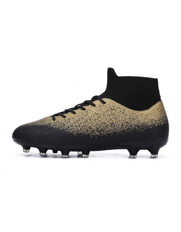 Men Kids's Soccer Cleats Firm Ground Soccer Shoe Professional Training Football Boots Outdoor Indoor Athletic Sneaker AG Gold Black