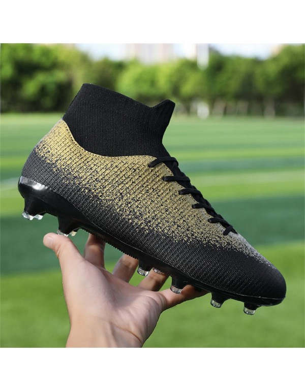 Men Kids's Soccer Cleats Firm Ground Soccer Shoe Professional Training Football Boots Outdoor Indoor Athletic Sneaker AG Gold Black