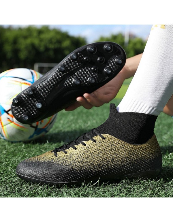 Men Kids's Soccer Cleats Firm Ground Soccer Shoe Professional Training Football Boots Outdoor Indoor Athletic Sneaker AG Gold Black