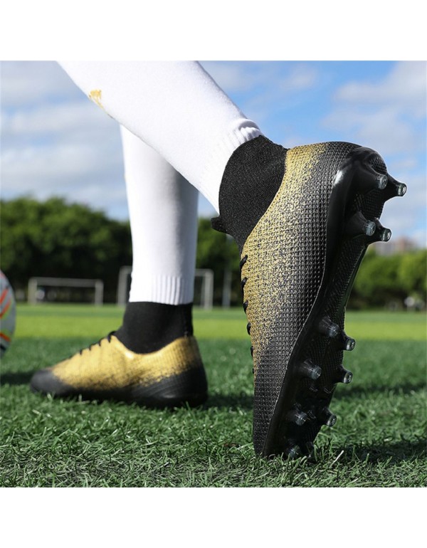 Men Kids's Soccer Cleats Firm Ground Soccer Shoe Professional Training Football Boots Outdoor Indoor Athletic Sneaker AG Gold Black