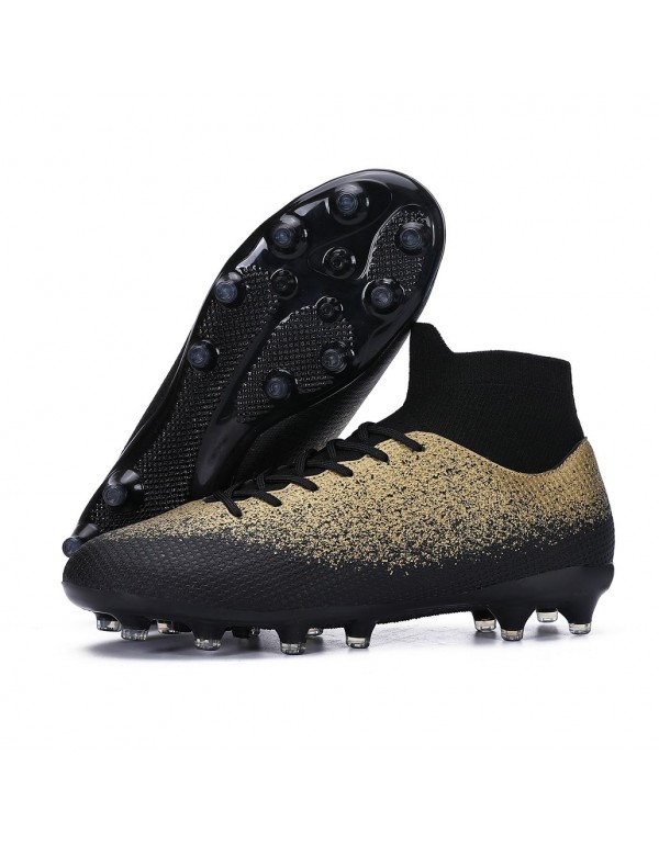 Men Kids's Soccer Cleats Firm Ground Soccer Shoe Professional Training Football Boots Outdoor Indoor Athletic Sneaker AG Gold Black