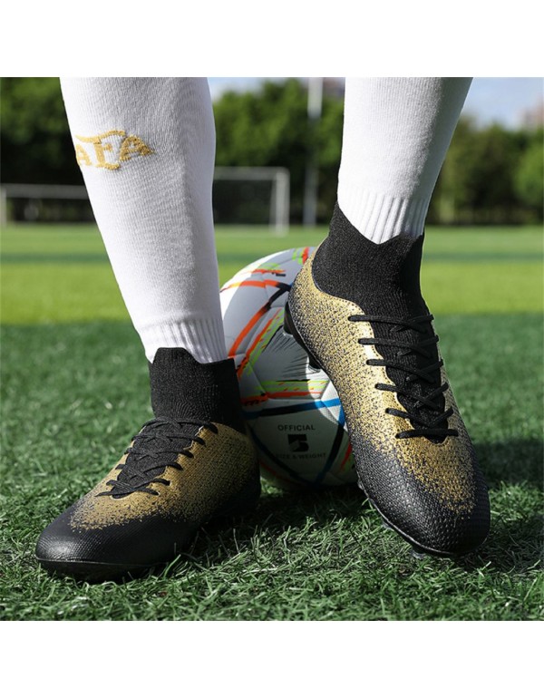 Men Kids's Soccer Cleats Firm Ground Soccer Shoe Professional Training Football Boots Outdoor Indoor Athletic Sneaker AG Gold Black