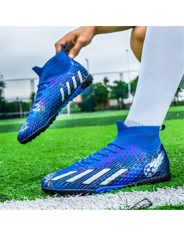 Soccer Cleats Men Kids High Top Women for Football Cleats for Big Boy TF Blue