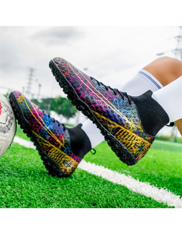 Men Kids's Soccer Shoes Football Cleats High Tops Lace Up Non Slip Spikes Outdoor Baseball Lacrosse Rugby Combat Boots TF Black