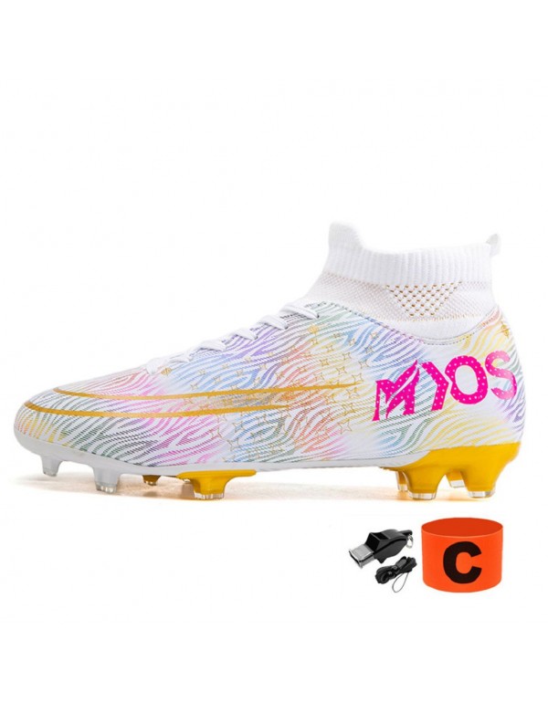 Soccer Cleats Men Kids High Top Women for Football Cleats for Big Boy FG White