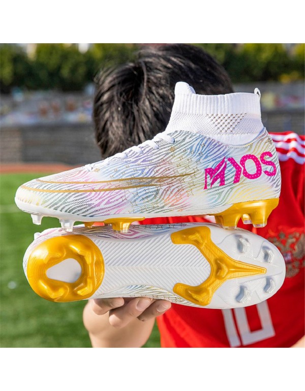 Soccer Cleats Men Kids High Top Women for Football Cleats for Big Boy FG White