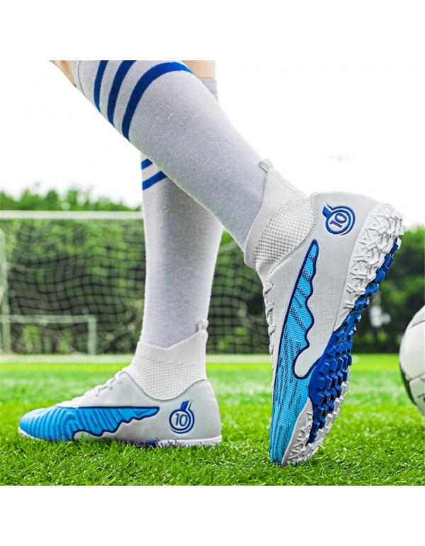 Trendy High Top Elastic Slip On Soccer Cleats With Spike TF White